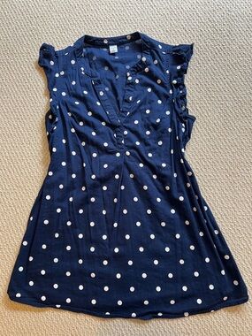 Old Navy Maternity XS Polk-a-Dot Tee Ruffle Sleeve Navy White Cute